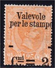 Briefmarken, Ausland, Italien
2 C. auf 1,25 Lire 1890, stark verschobener Aufdruck nach unten, Exemplar ohne Gummi, seltene Abart (SASSONE 54 b), Fot...