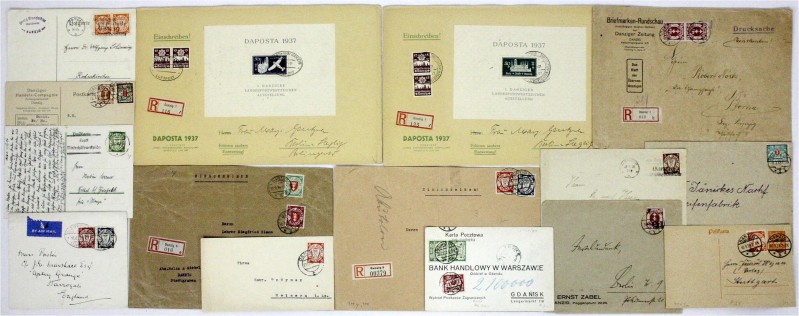 Briefmarken, Briefe
Danzig: Kleines Briefe Lot mit Block 1 und 2 (R-Briefe), Lu...