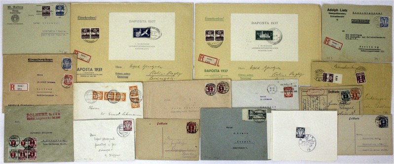 Briefmarken, Briefe
Danzig: Kleines Briefe Lot mit Block 1 und 2 auf Brief und ...