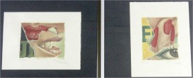 Varia, Bilder, Drucke
2 Farb-Radierungen, jeweils signiert Fr. Höhn (?). Jeweils 3 Darstellungen in der Optik Plakatabriss übereinander: 1. Auge über...