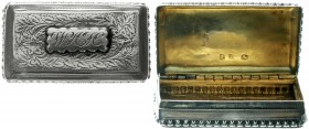 Varia, Silber, Großbritannien
Schnupftabakdose, Birmingham 1824 des Herstellers Thomas Hughes. Innenvergoldung. Gravur "W.A.H." 60 X 35 X 15 mm; 37,2...