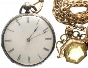 Varia, Uhren, Taschenuhren
Französische Herrentaschenuhr, open face um 1830. Zylinderhemmung mit 4 Steinen. Gehäuse Silber (ohne Punze). Aufziehwerk ...