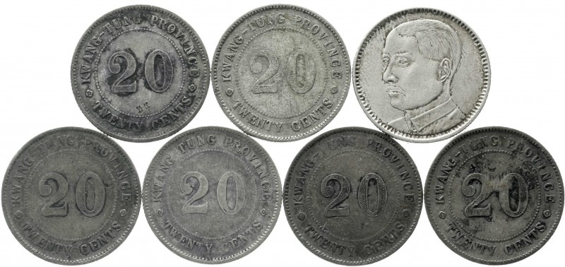 CHINA und Südostasien, China, Lots bis 1949
7 Silbermünzen Kwangtung: 20 Cents ...