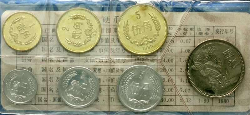 CHINA und Südostasien, China, Volksrepublik, seit 1949
Kursmünzensatz 1980 mit ...