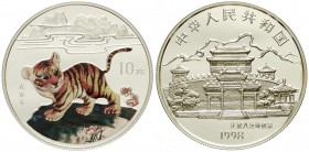 CHINA und Südostasien, China, Volksrepublik, seit 1949
10 Yuan Silber in Farbe (1 Unze) 1998. Junger Tiger (Tampondruck). In Kapsel mit Zertifikat. ...