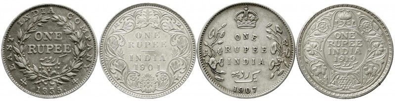 CHINA und Südostasien, Indien, Lots
4 Stück: Rupee 1835, 1901, 1907, 1919. 
se...