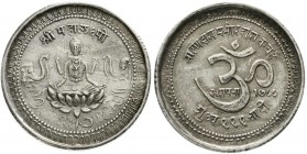 CHINA und Südostasien, Nepal, Surendra Vikrama 1847-1881 (SE 1769-1803)
Silbermedaille SE 1788 = 1866. (Spätere Prägung). Göttin zwischen Elefantenkö...