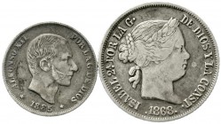 CHINA und Südostasien, Philippinen, Lots
2 Stück: 10 Centimos 1885 und 20 Centimos 1868. 
beide sehr schön