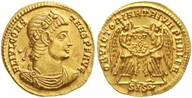 Römische Goldmünzen, Kaiserzeit, Constans, 333-350
Solidus VOT X MVLT XX = 337/350, Siscia. 4,55 g. 
vorzüglich/Stempelglanz, Prachtexemplar, selten...