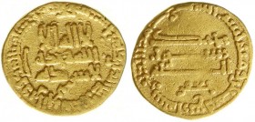 Orientalische Goldmünzen, Abbasiden, Harun, 786-809 (AH 170-193)
Dinar AH 185 = 801 ohne Münzstättenangabe (Misr). Mit dem Namen des Jafar (Ehemann d...