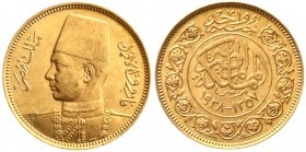 Ausländische Goldmünzen und -medaillen, Ägypten, Farouk, 1936-1952 (AH 1355-1372)
100 Piaster AH 1357 = 1938. 8,5 g. 875/1000. 
fast Stempelglanz