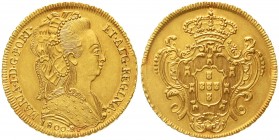 Ausländische Goldmünzen und -medaillen, Brasilien, Maria I., 1786-1816
6400 Reis 1800 R, Rio de Janeiro. 14,31 g. 917/1000. 
vorzüglich, am Rand min...