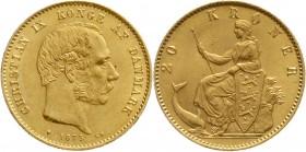 Ausländische Goldmünzen und -medaillen, Dänemark, Christian IX., 1863-1906
20 Kronen 1873 CS, 8,96 g. 900/1000. 
vorzüglich/Stempelglanz