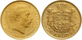 Ausländische Goldmünzen und -medaillen, Dänemark, Christian X., 1912-1947
20 Kroner 1917. 8,96 g. 900/1000 
fast Stempelglanz