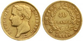 Ausländische Goldmünzen und -medaillen, Frankreich, Napoleon I., 1804-1814/15
40 Francs 1811 A, Paris. 12,9 g. 900/1000. 
sehr schön, kl. Randfehler...