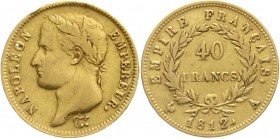 Ausländische Goldmünzen und -medaillen, Frankreich, Napoleon I., 1804-1814/15
40 Francs 1812 A, Paris. 12,9 g. 900/1000. 
sehr schön, kl. Randfehler...