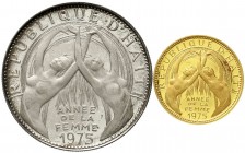 Ausländische Goldmünzen und -medaillen, Haiti
2 Stück: 200 Gourdes Gold u. 25 Gourdes Silber 1975. UN Internationales Jahr der Frau. 2,62 g. 900/1000...