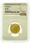 Ausländische Goldmünzen und -medaillen, Italien-Sardinien, Carl Albert, 1831-1849
20 Lire 1847 P, Anker. Genua. 6,45 g. 900/1000. Im NGC-Blister mit ...