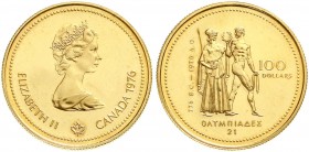 Ausländische Goldmünzen und -medaillen, Kanada, Britisch, seit 1763
100 Dollars 1976. Oly. Montreal. 1/2 Unze Feingold. 
Stempelglanz