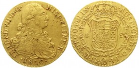 Ausländische Goldmünzen und -medaillen, Kolumbien, Spanisch, bis 1819
8 Escudos 1810 NR JF, Bogota. Mit Titel Ferdinands VII. 27,00 g 
sehr schön, s...