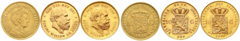 Ausländische Goldmünzen und -medaillen, Niederlande, Lots
3 Stück: 10 Gulden 18...