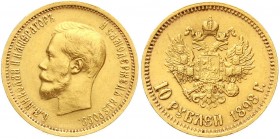 Ausländische Goldmünzen und -medaillen, Russland, Nikolaus II., 1894-1917
10 Rubel 1898 St. Petersburg. 8,6 g. 900/1000. 
vorzüglich, Kratzer