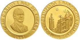 Ausländische Goldmünzen und -medaillen, Spanien, Juan Carlos I., seit 1975
20000 Pesetas 1991 Olympische Sommerspiele 1992 in Barcelona. Olympiastadi...