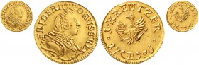 Altdeutsche Goldmünzen und -medaillen, Brandenburg-Preußen, Friedrich II., 1740-1786
Goldabschlag von den Stempeln des 1 Kreutzer im Gewicht vom 1/4 ...