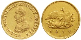 Altdeutsche Goldmünzen und -medaillen, Brandenburg-Preußen, Friedrich Wilhelm III., 1797-1840
1/2 Friedrichs d'or 1817 A, Berlin. vorzüglich, kl. Kra...