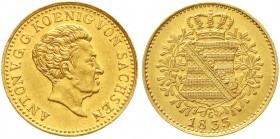 Altdeutsche Goldmünzen und -medaillen, Sachsen-Albertinische Linie, Anton, 1827-1836
Dukat 1833 G. 3,49 g. Auflage nur 564 Ex. 
vorzüglich, sehr sel...