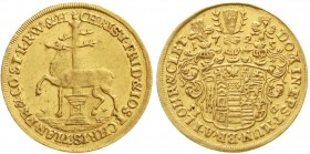 Altdeutsche Goldmünzen und -medaillen, Stolberg-Stolberg, Christoph Friedrich und Jost Christian, 1704-1738
Dukat 1725 IIG. 3,47 g. 
gutes sehr schö...