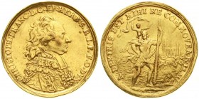 Altdeutsche Goldmünzen und -medaillen, Würzburg, Christoph Franz von Hutten, 1724-1729
Doppeldukat o.J. auf seine Weihe, 6,89 g. 
sehr schön, Rand u...