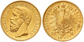 Reichsgoldmünzen, Baden, Friedrich I., 1856-1907
20 Mark 1872 G. vorzüglich