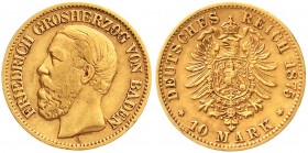 Reichsgoldmünzen, Baden, Friedrich I., 1856-1907
10 Mark 1875 G. sehr schön