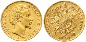 Reichsgoldmünzen, Bayern, Ludwig II., 1864-1886
10 Mark 1873 D. gutes vorzüglich, winz. Randfehler