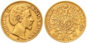 Reichsgoldmünzen, Bayern, Ludwig II., 1864-1886
10 Mark 1873 D. sehr schön