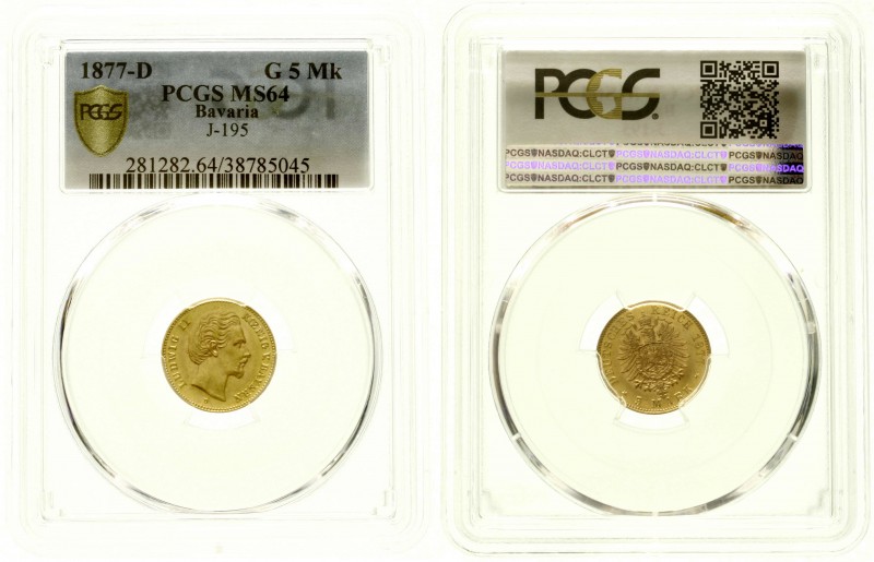 Reichsgoldmünzen, Bayern, Ludwig II., 1864-1886
5 Mark 1877 D. Im PCGS-Blister ...