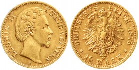 Reichsgoldmünzen, Bayern, Ludwig II., 1864-1886
10 Mark 1875 D. sehr schön
