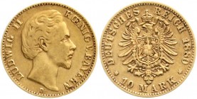 Reichsgoldmünzen, Bayern, Ludwig II., 1864-1886
10 Mark 1880 D. sehr schön