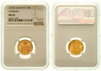 Reichsgoldmünzen, Hamburg
10 Mark 1874 B. Ohne Schildhalter, unten spitz. Im NGC-Blister mit Grading MS 64 (nur 1 Stück wurde bisher besser gegradet)...