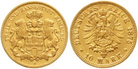 Reichsgoldmünzen, Hamburg
10 Mark 1875 J. sehr schön