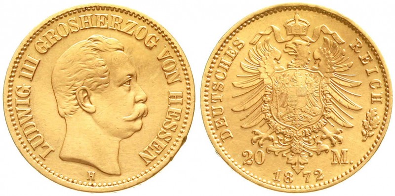 Reichsgoldmünzen, Hessen, Ludwig III., 1848-1877
20 Mark 1872 H. vorzüglich, wi...