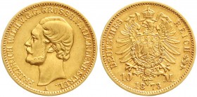 Reichsgoldmünzen, Mecklenburg/-Strelitz, Friedrich Wilhelm, 1860-1904
10 Mark 1873 A. Laut Kurz-Expertise Franquinet ist diese Münze echt und als Ers...