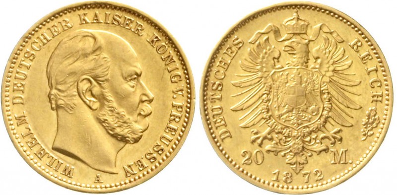 Reichsgoldmünzen, Preußen, Wilhelm I., 1861-1888
20 Mark 1872 A. vorzüglich/Ste...