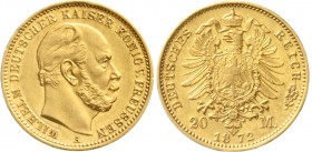 Reichsgoldmünzen, Preußen, Wilhelm I., 1861-1888
20 Mark 1872 A. vorzüglich/Stempelglanz