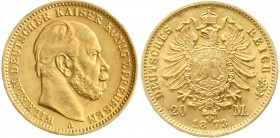 Reichsgoldmünzen, Preußen, Wilhelm I., 1861-1888
20 Mark 1873 A. vorzüglich/Stempelglanz, winz. Randfehler