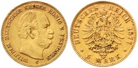 Reichsgoldmünzen, Preußen, Wilhelm I., 1861-1888
5 Mark 1877 C. sehr schön, leichte Fassungsspuren