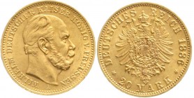 Reichsgoldmünzen, Preußen, Wilhelm I., 1861-1888
20 Mark 1886 A. vorzüglich/Stempelglanz, winz. Randfehler
