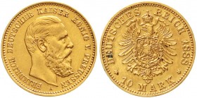 Reichsgoldmünzen, Preußen, Friedrich III., 1888
10 Mark 1888 A. vorzüglich, winz. Kratzer