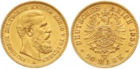 Reichsgoldmünzen, Preußen, Friedrich III., 1888
20 Mark 1888 A. vorzüglich, winz. Kratzer